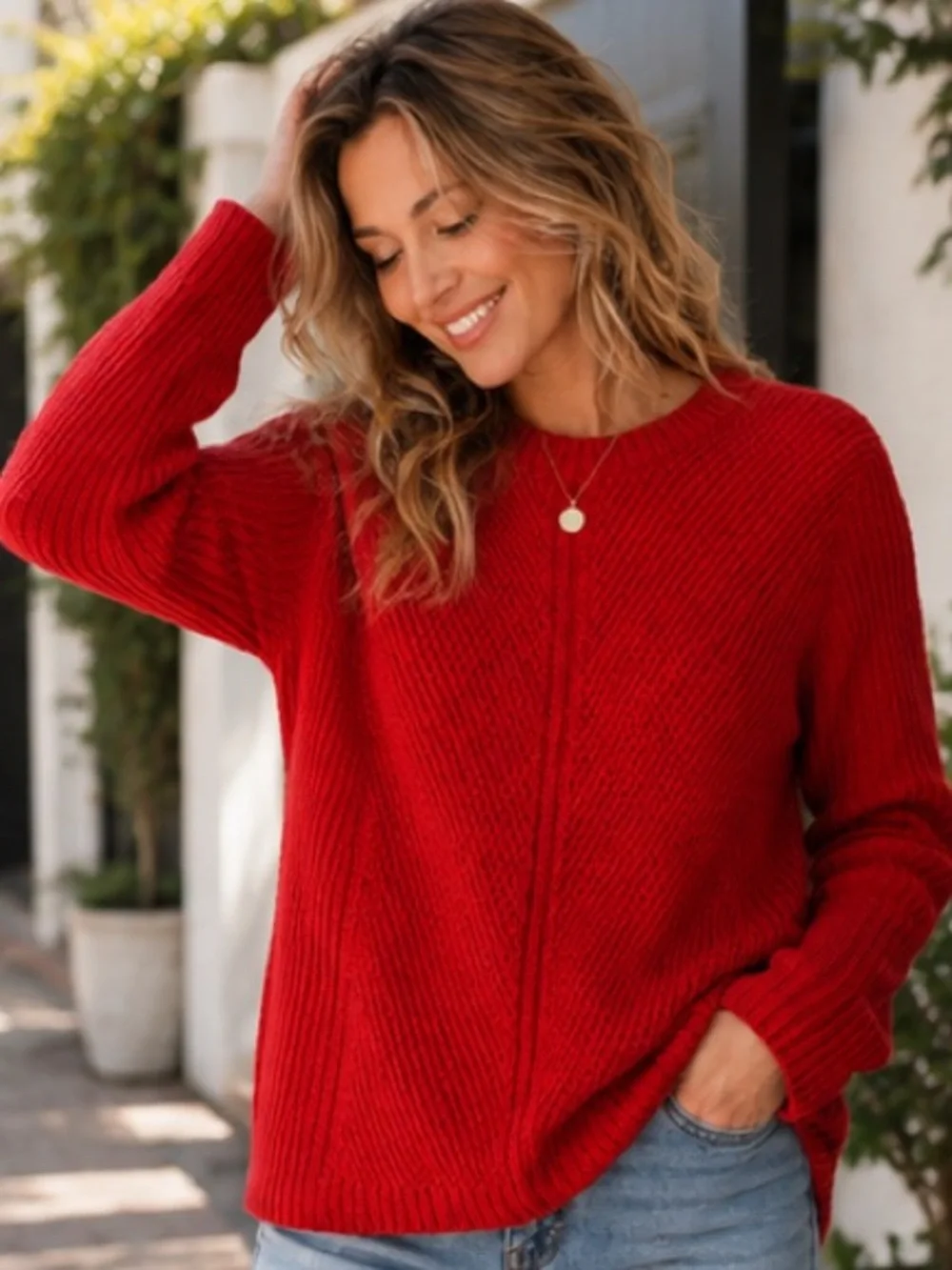 Madewell Hexcomb Texture Crewneck Sweater
Tomato Red / Vibrant Crimsom Size M - Picture 6 of 8